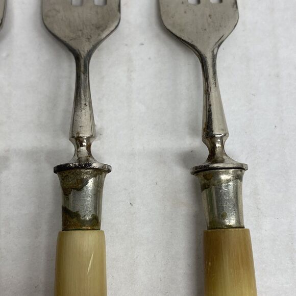 Lot Of 6 Pastry Forks Horn? Handle Flatware Dining Kitchen - Condition Issues - Picture 4 of 14